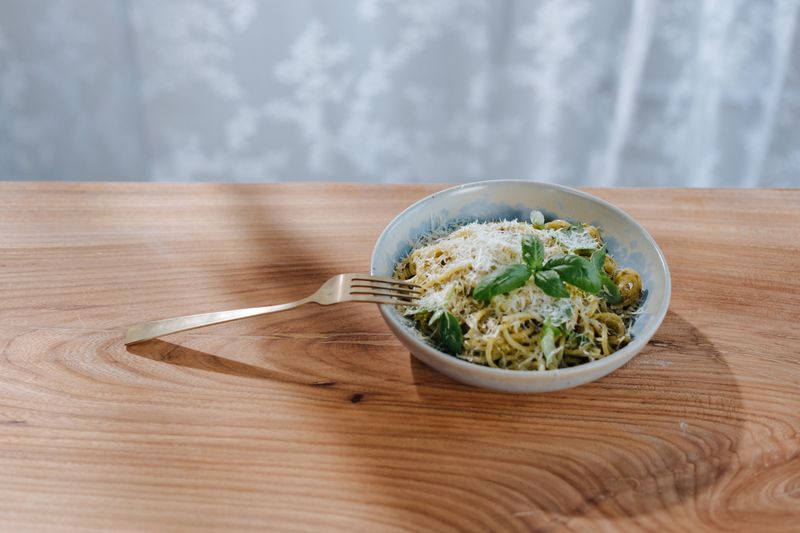 Pesto Primavera pasta with fresh vegetables